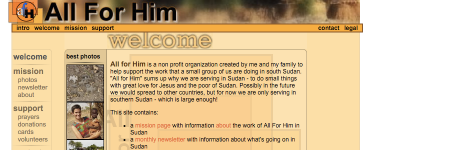 screenshot of All For Him Sudanese Humanitarian Aid