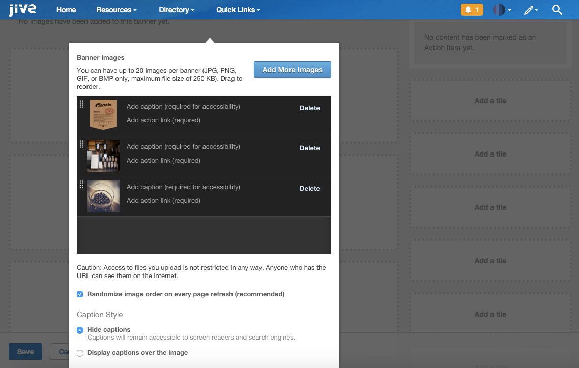 screenshot of Jive Banner Images Widget